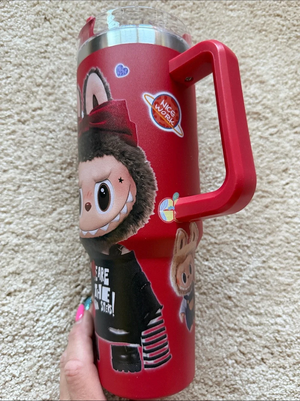 Labubu Red Character Graphic Travel Mug with Handle 40 oz. Brand New